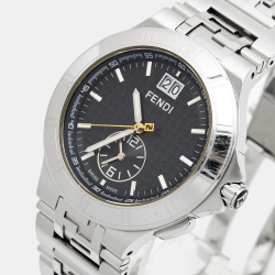 Fendi Black Stainless Steel Dual Time High Speed 4700G Men's Wristwatch 43 mm