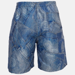 Pre Owned Fendi X Versace Blue Patchwork Lame Jacquard Shorts XXXL