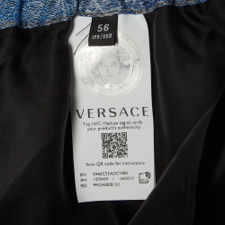 Pre Owned Fendi X Versace Blue Patchwork Lame Jacquard Shorts XXXL