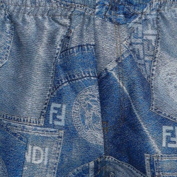 Pre Owned Fendi X Versace Blue Patchwork Lame Jacquard Shorts XXXL