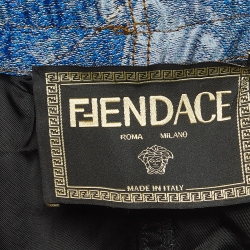 Pre Owned Fendi X Versace Blue Patchwork Lame Jacquard Shorts XXXL