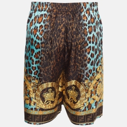 Pre Owned Fendi Multicolor Leopard Baroque Print Silk Shorts XXXL