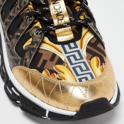 Fendi x Versace Multicolor Leather and Canvas Trigreca Sneakers Size 46