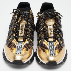 Fendi x Versace Multicolor Leather and Canvas Trigreca Sneakers Size 46
