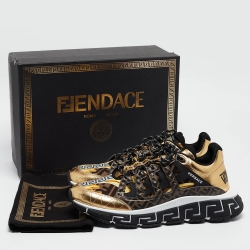 Fendi x Versace Multicolor Leather and Canvas Trigreca Sneakers Size 46