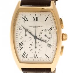 Frederique Constant Cream Gold Plated Steel Art Deco Chronograph Men's Wristwatch 36 mm