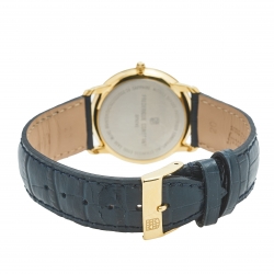 مملوكة مسبقًا Frederique Constant Blue Yellow Gold Plated Stainless Steel Crocodile Slimline FC245N4S5 Men's Wristwatch 37 mm 