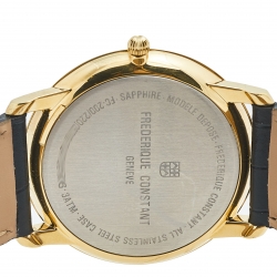 مملوكة مسبقًا Frederique Constant Blue Yellow Gold Plated Stainless Steel Crocodile Slimline FC245N4S5 Men's Wristwatch 37 mm 