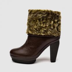 Pre Owned Furla Brown Leather Mid Calf Boots With Fur Lining Size 39.5