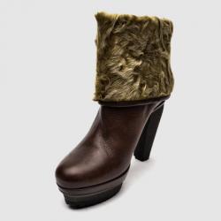 Pre Owned Furla Brown Leather Mid Calf Boots With Fur Lining Size 39.5