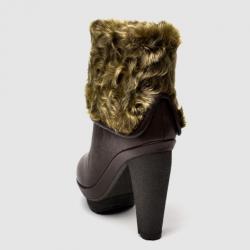 Pre Owned Furla Brown Leather Mid Calf Boots With Fur Lining Size 39.5