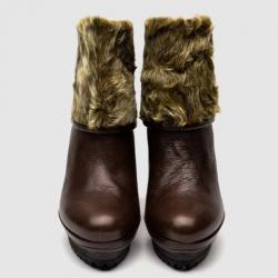 Pre Owned Furla Brown Leather Mid Calf Boots With Fur Lining Size 39.5