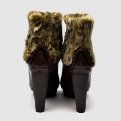 Pre Owned Furla Brown Leather Mid Calf Boots With Fur Lining Size 39.5