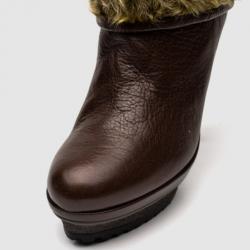Pre Owned Furla Brown Leather Mid Calf Boots With Fur Lining Size 39.5