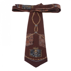 Gianfranco Ferre Vintage Brown Chain and Crest Print Silk Tie