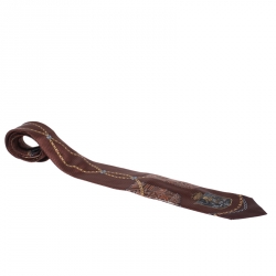 Gianfranco Ferre Vintage Brown Chain and Crest Print Silk Tie