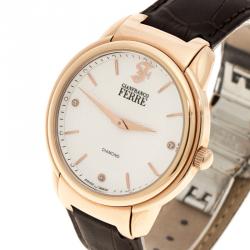 Pre Owned Gianfranco Ferre White Rose Gold-Plated Steel Men's Wristwatch 40MM