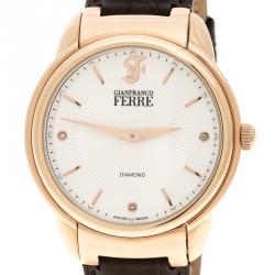 Pre Owned Gianfranco Ferre White Rose Gold-Plated Steel Men's Wristwatch 40MM
