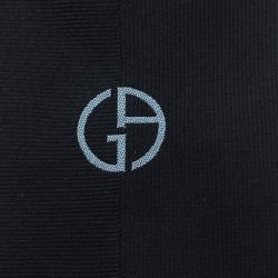Pre Owned Giorgio Armani Navy Blue Textured Silk Logo Embroidered Tie