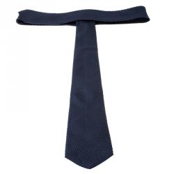 Pre Owned Giorgio Armani Dark Blue Diagonal Striped Silk Tie