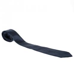 Pre Owned Giorgio Armani Marine Blue Polka Dotted Silk Jacquard Tie