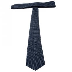 Pre Owned Giorgio Armani Marine Blue Polka Dotted Silk Jacquard Tie