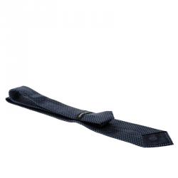 Pre Owned Giorgio Armani Marine Blue Polka Dotted Silk Jacquard Tie