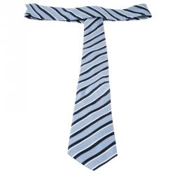 Pre Owned Giorgio Armani Ink Well Blue Silk Contrast Diagonal Striped Tie