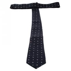 Pre Owned Giorgio Armani Navy Blue Contrast Logo Embroidered Silk Tie