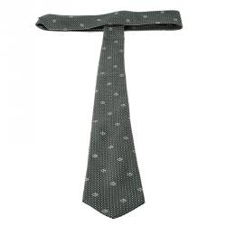 Pre Owned Giorgio Armani Sage Green Logo Pattern Embossed Jacquard Silk Tie