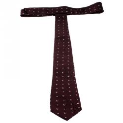 Pre Owned Giorgio Armani Burgundy Contrast Logo Embroidered Silk Tie