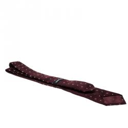 Pre Owned Giorgio Armani Burgundy Contrast Logo Embroidered Silk Tie