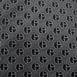 Pre Owned Giorgio Armani Grey Logo Detail Patterned Silk Jacquard Tie