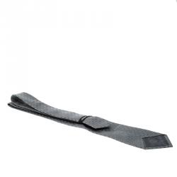 Pre Owned Giorgio Armani Grey Logo Detail Patterned Silk Jacquard Tie