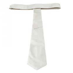 Pre Owned Giorgio Armani Grey Textured Signature Detail Silk Tie