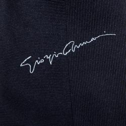 Pre Owned Giorgio Armani Navy Blue Textured Silk Signature Detail Traditional Tie