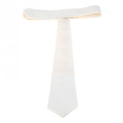 Pre Owned Giorgio Armani Cream Logo Jacquard Silk Tie