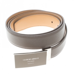 Giorgio Armani Beige Saffiano Leather Plate Buckle Belt One Size