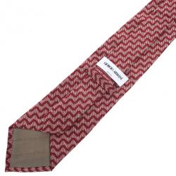 Pre Owned Giorgio Armani Red Wave Print Silk Tie