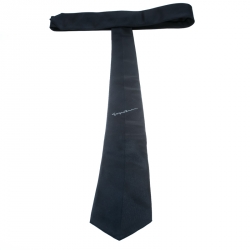 Pre Owned Giorgio Armani Navy Blue Signature Logo Detail Silk Tie