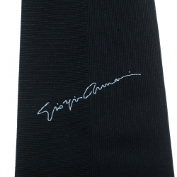 Pre Owned Giorgio Armani Navy Blue Signature Logo Detail Silk Tie
