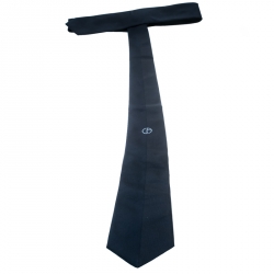 Pre Owned Giorgio Armani Navy Blue Textured Silk Logo Embroidered Tie