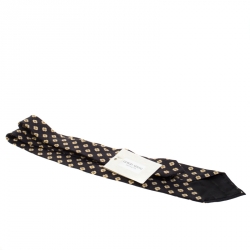 Pre Owned Giorgio Armani Brown Floral Motif Jacquard Silk & Linen Tie