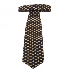 Pre Owned Giorgio Armani Brown Floral Motif Jacquard Silk & Linen Tie