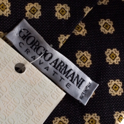 Pre Owned Giorgio Armani Brown Floral Motif Jacquard Silk & Linen Tie