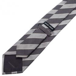 Pre Owned Giorgio Armani Grey Striped Silk Tie