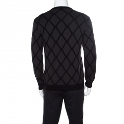 Giorgio Armani Dark Grey Diamond Patterned Wool Crew Neck Sweater L