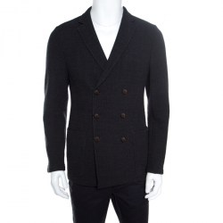 Giorgio Armani Dark Grey Textured Wool Double Breasted Jacket L