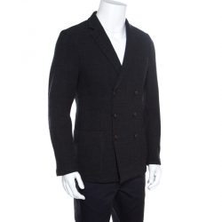 Giorgio Armani Dark Grey Textured Wool Double Breasted Jacket L