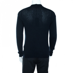 Pre Owned Giorgio Armani Navy Blue Cashmere and Silk Knit High Neck Sweater M